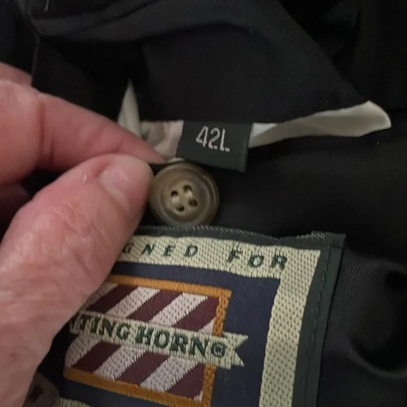 HUNTING HORN DESIGN FOR J. RIGGINGS WOOL BLEND TARTAN PLAID Navy Green Size 42L - Picture 9 of 9